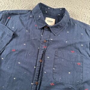 Katin Shirt Mens L Navy Short Sleeve Button Up Cotton Aztec Print Chest Pocket